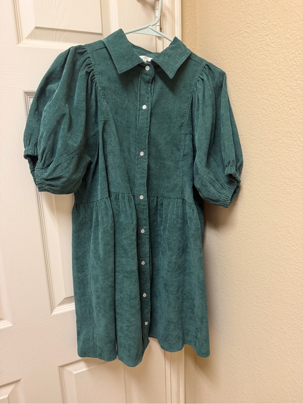 Women’s Entro Green Puff Sleeve Button-Front Dress
